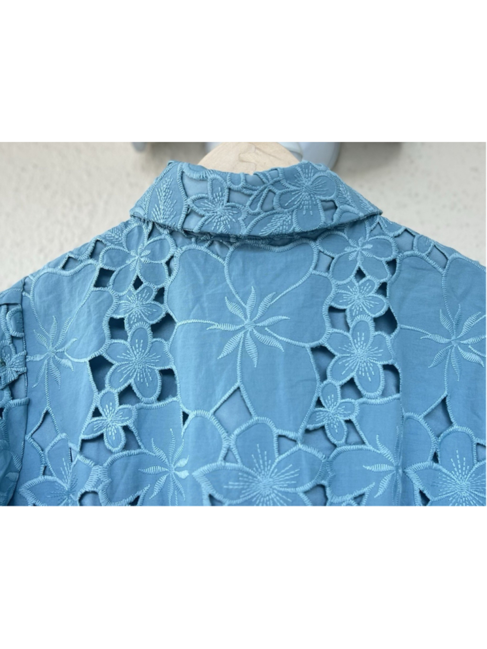 Tuckernuck Cameo Blue Collar Eyelet Mini Delaney Dress L Puff Sleeves Scallop - Picture 10 of 12